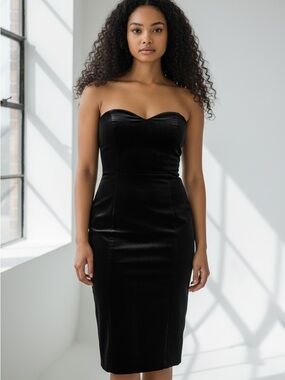 Black Velvet Crepe Contrast Strapless Fitted Dress size 6